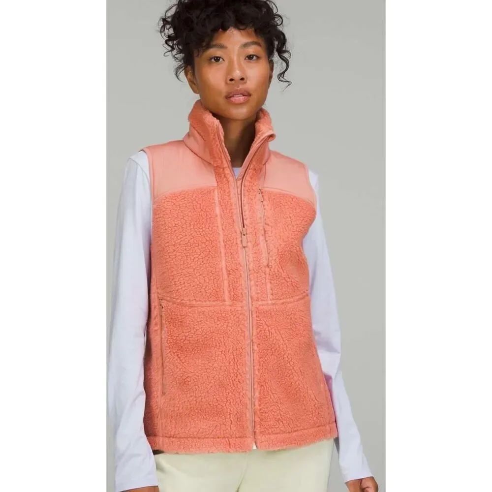 NWT Lululemon Textured Fleece Full-Zip Vest in Pink Savannah Sz. 10